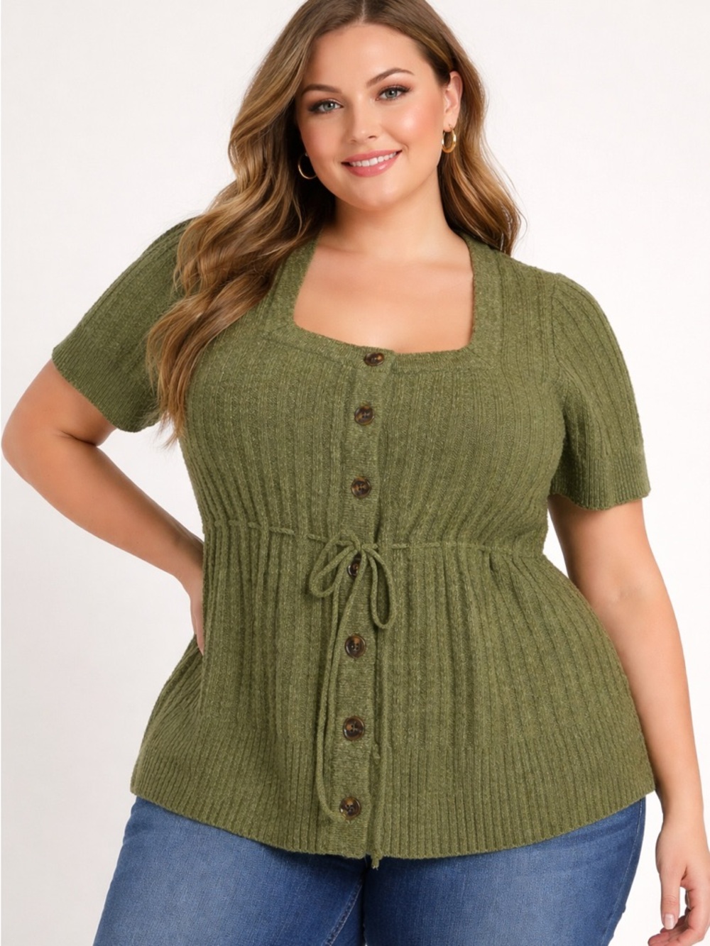 Torrid Size 1 Ribbed Knit Button Front Top Olive Green 14/16